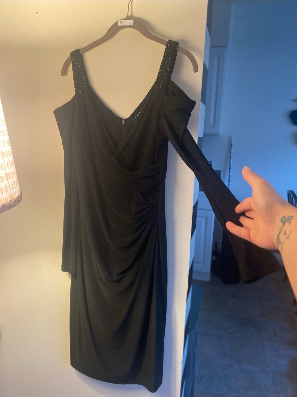 Ralph Lauren Cold Shoulder Draped Evening Dress